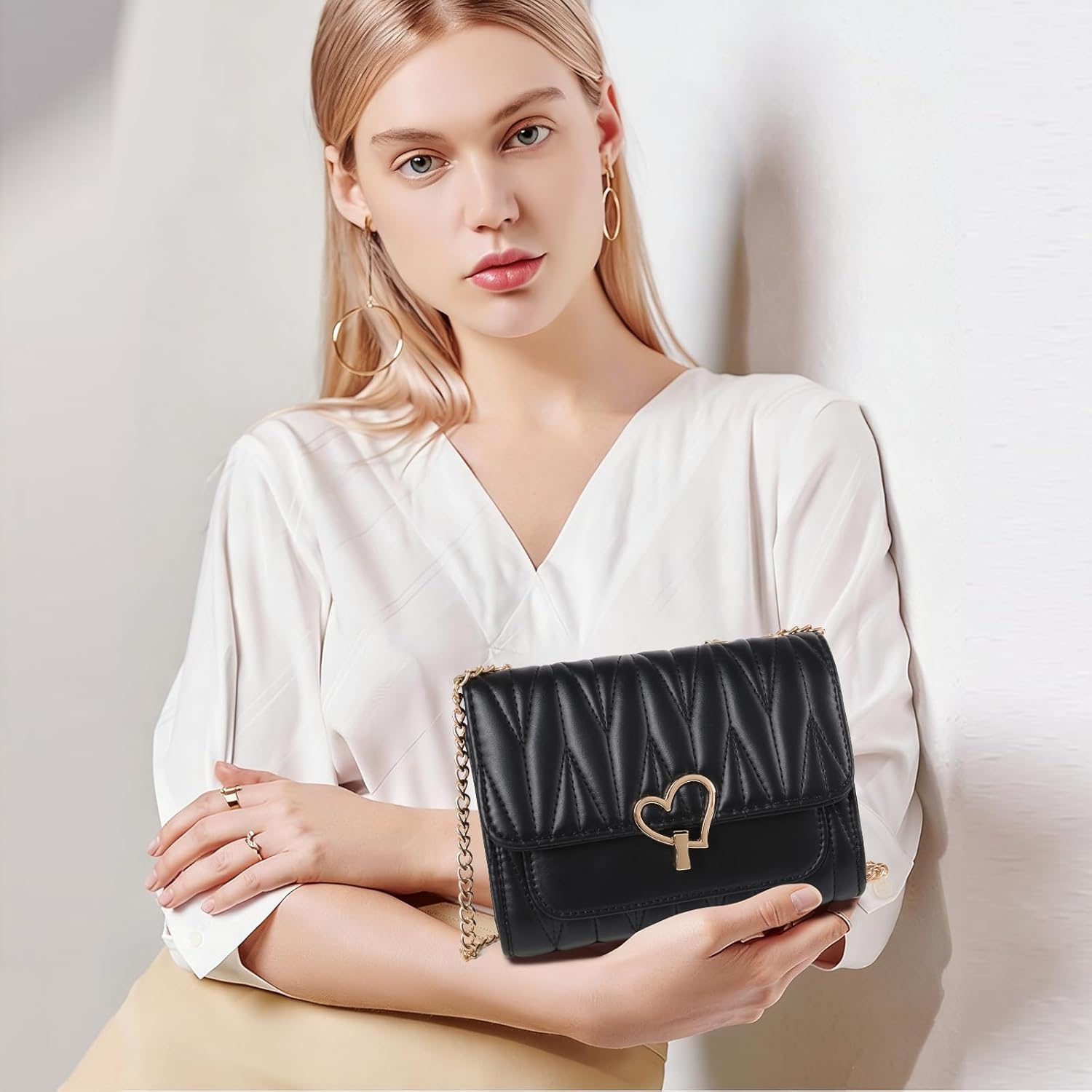 GOIACII Quilted Crossbody Bag Ladies Purse for Women with Chain Strap Soft Vegan Leather - Image 2