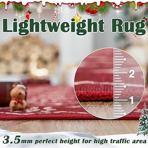 Miniatura 5 de Vangao Alfombra de Navidad de 2 x 6 pies, color rojo burdeos, para pasillo, alfombra marroquí para cocina, sala de estar, alfombra lavable, alfombra