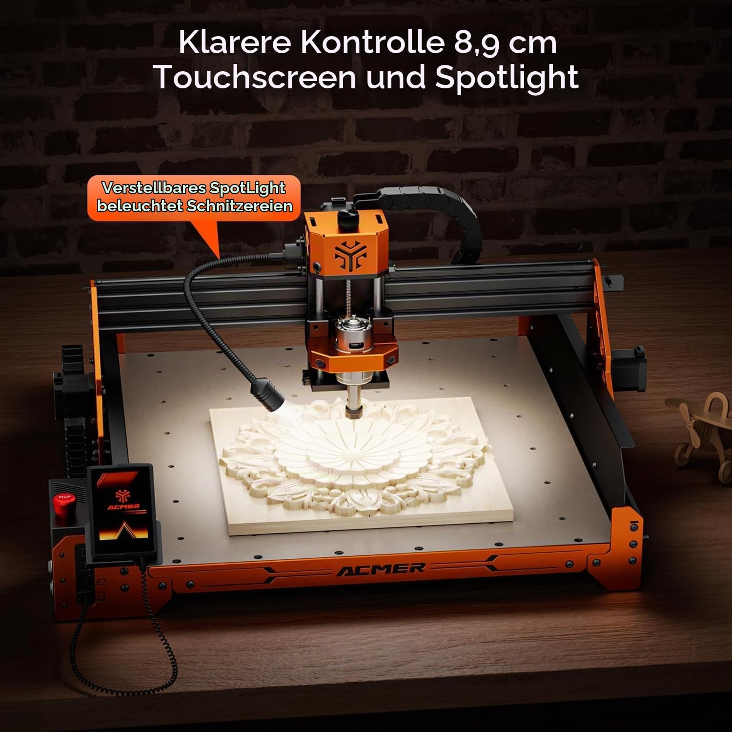 ACMER Ascarva 4S CNC-Fräsmaschine,CNC-Holzfräse mit Spindelleistung 70W und Gesamtleistung 120W,Arbeitsplatte 400x400CM, geeignet für Gravur und Schnitt von Holz, Plastik, Acryl, MDF