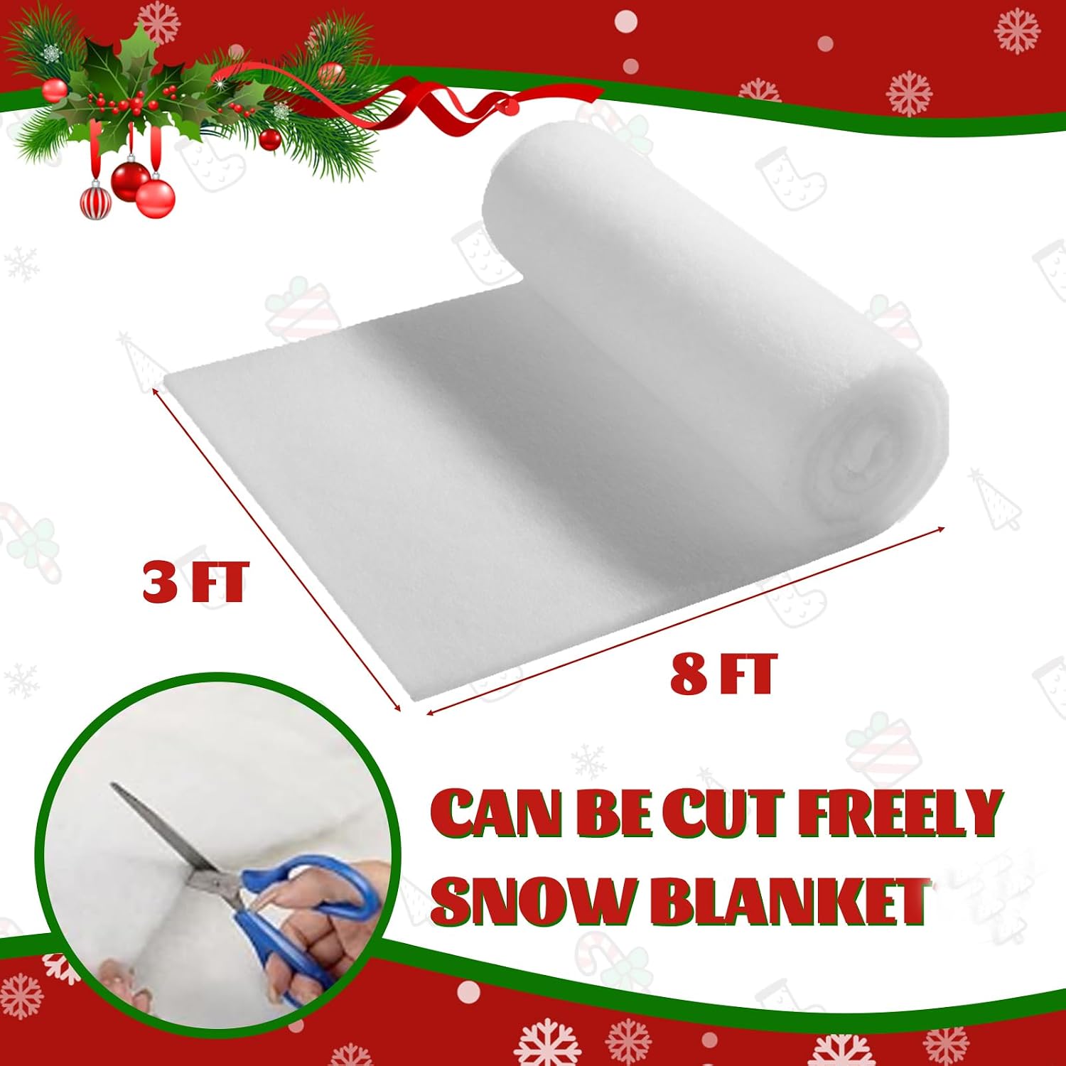 1pc 3ft x8 ft Snow Blanket for Christmas Village – Thick Faux Snow Rug Set for Tree Base, Winter Wonderland Decor, Holiday Display & Home Decor (White, 1cm Plush)