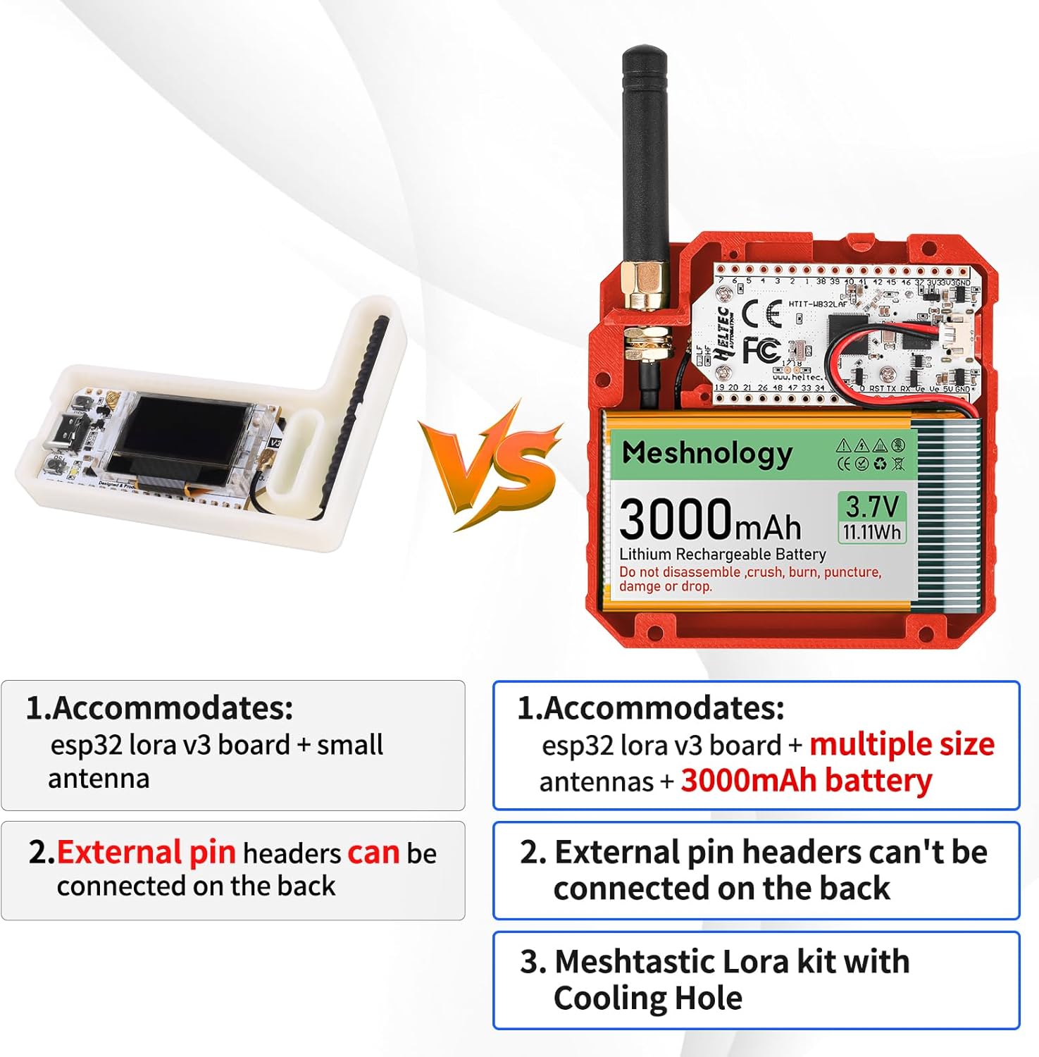 1Pack ESP32 LoRa V3 Development Board + 3.7V 3000mAh Battery + Custom Case Set - with 915MHz Meshtastic Antenna and SMA Antenna Surport WiFi Bluetooth LoRa V3 Devices for Arduino LoRawan IOT (N33,Red)