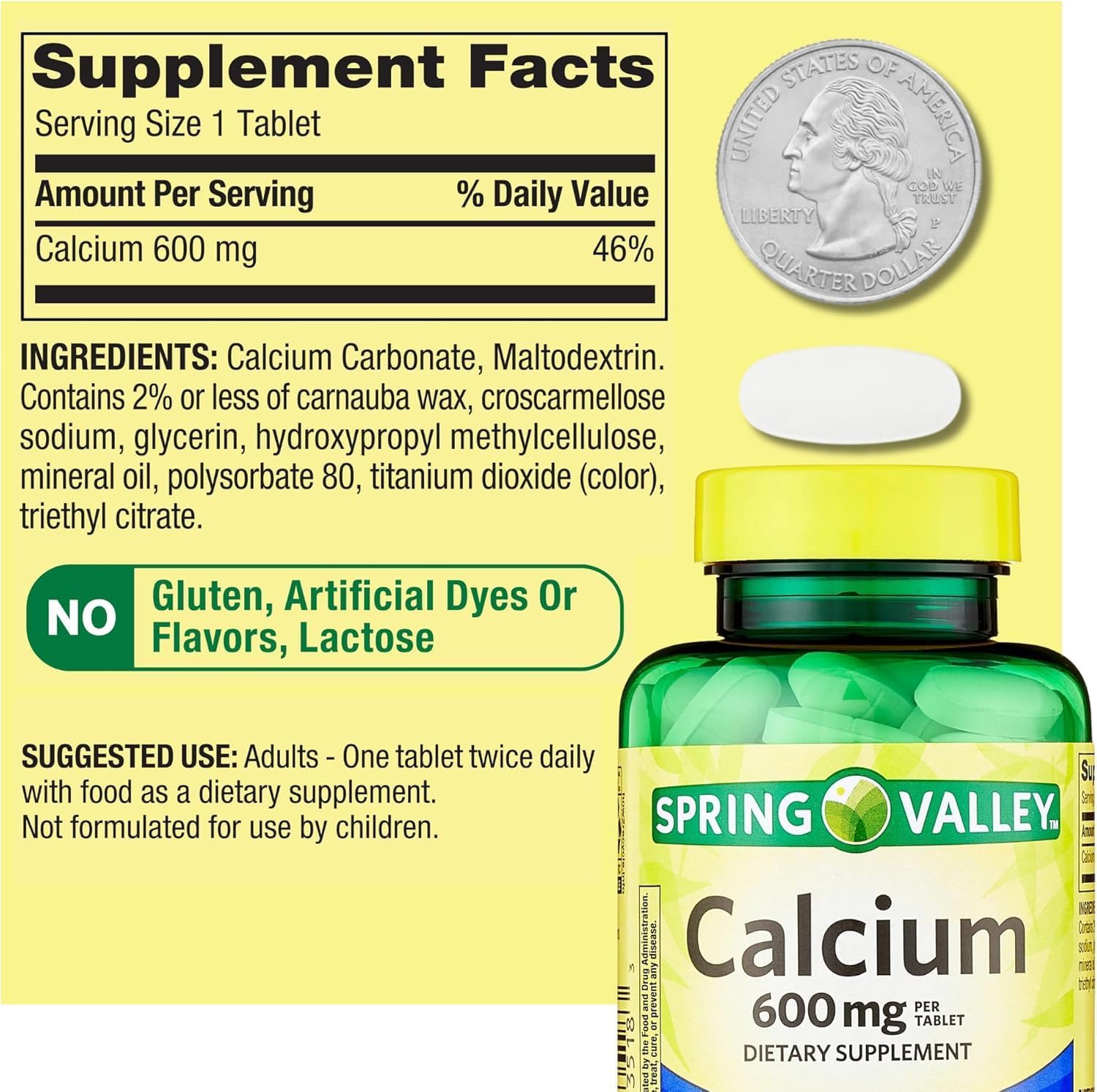 Calcium 600 mg 100 Tablets, Dietary Supplement, Bone Health Calcium (Pack of 3)