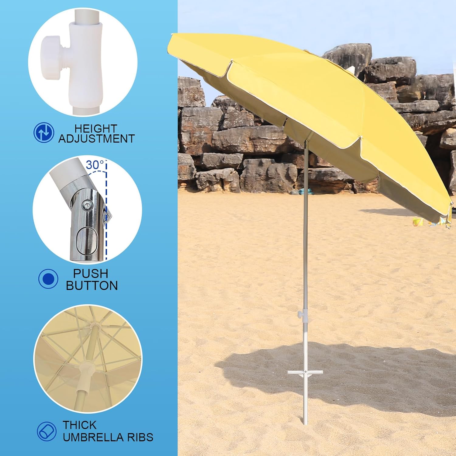 Northroad 8ft Large Beach Umbrella w/Sand Anchor Vent Tilt, Heavy Duty High Wind Patio Umbrellas w/Carry Bag,UV 50+ Sun Protection Portable Sunshade Umbrellas for Garden Pool Backyard