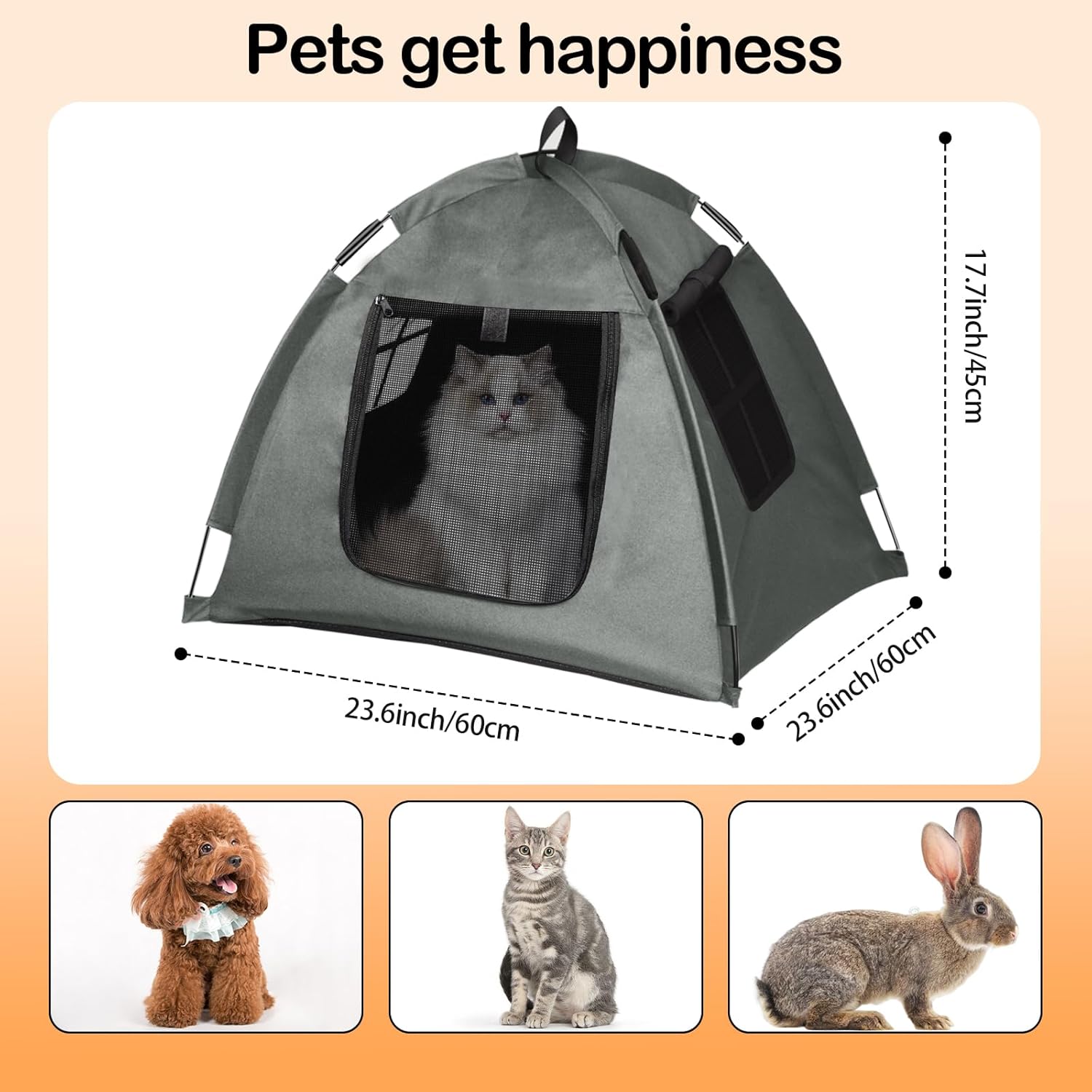 Portable Pet Tent with Full-Enclosure Zippered Mesh Door, Indoor & Outdoor Cat House for Safety & Ventilation, Cozy Nest for Cats, Puppies & Small Animals (Grey)
