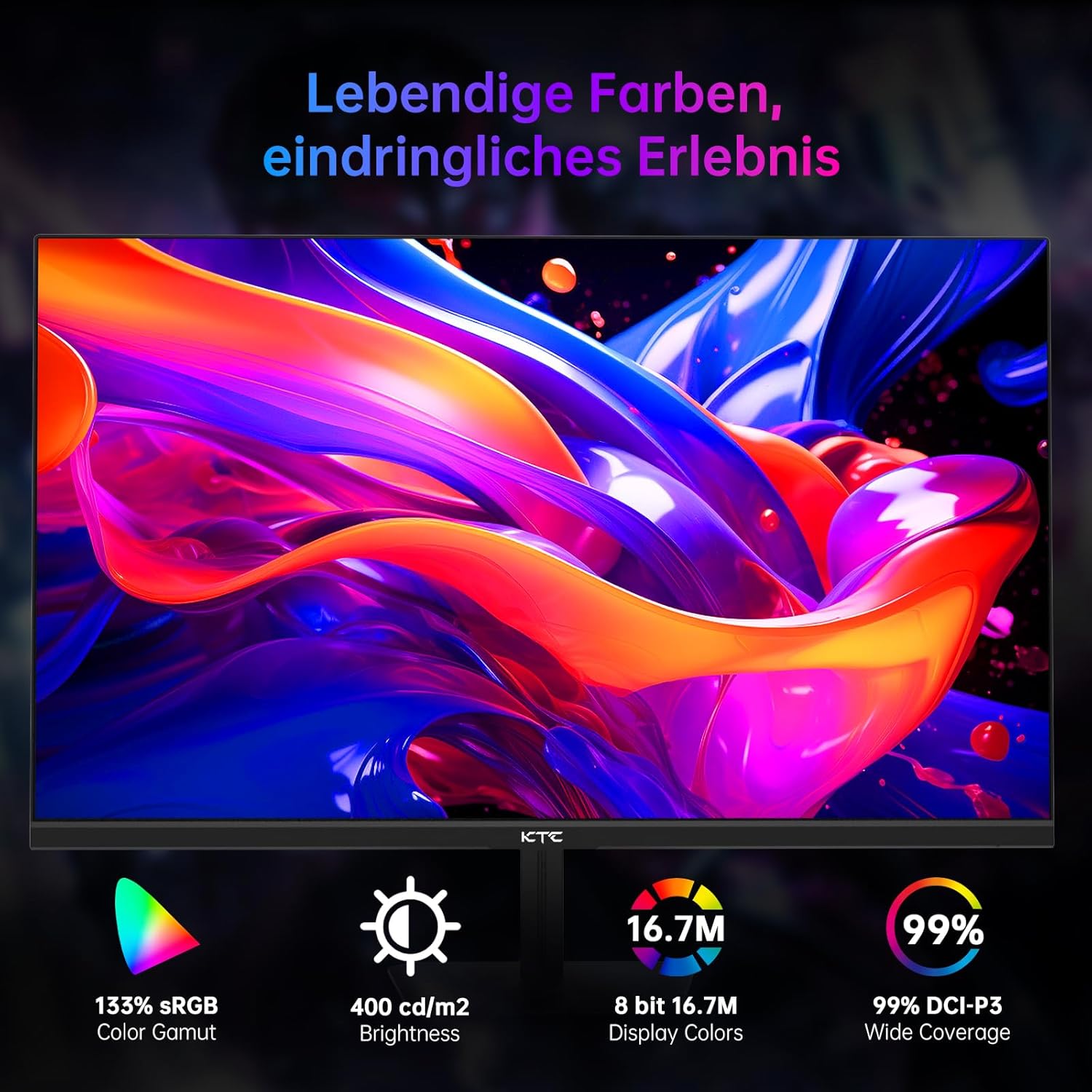 Monitor displaying color gamut and brightness specifications