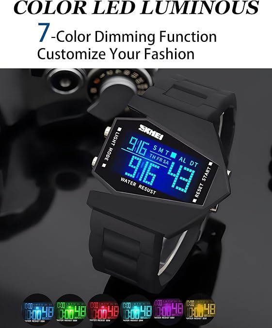 Gosasa Men Sports Military Watches Digital Airplane Shaped LED Light Waterproof Watches