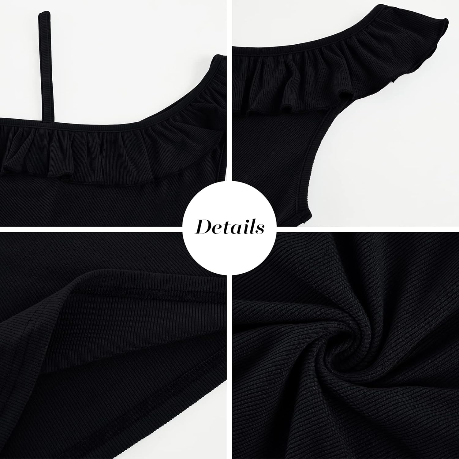 CNJFJ Womens Summer Bodycon Camisoles One Shoulder Strap Square Neck Blouse Rib Knitted Ruffle Tank Tops - Image 4