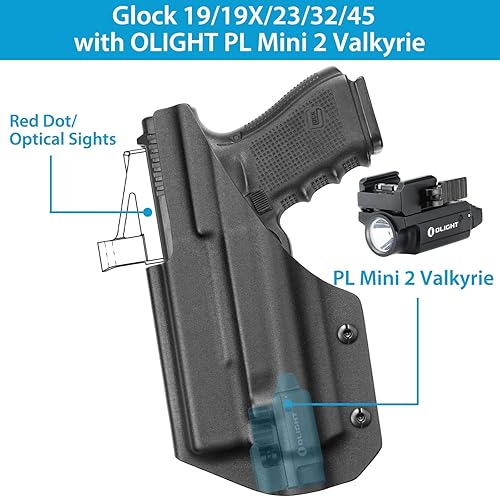 Miniatura 3 de Funda compatible con Glock 19 19X 23 32 45 con Olight PL Mini 2 Valkyrie -Corte Óptico - Funda IWB para G19G19XG23G32G45 con PL Mini 2 Valkyrie,