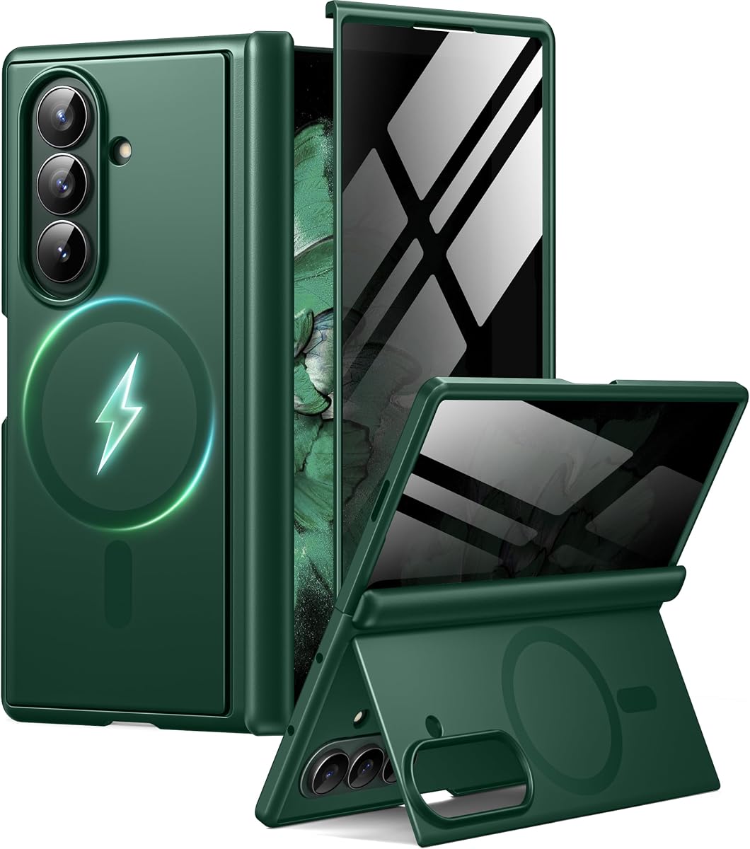 BERFY for Samsung Galaxy Z Fold 8 Ultra Case,Privacy Screen Protector,Green | Compatible with MagSafe,Hidden Kickstand,Military Grade Hinge Protection,Full Body Shockproof Magnetic Slim Phone Case