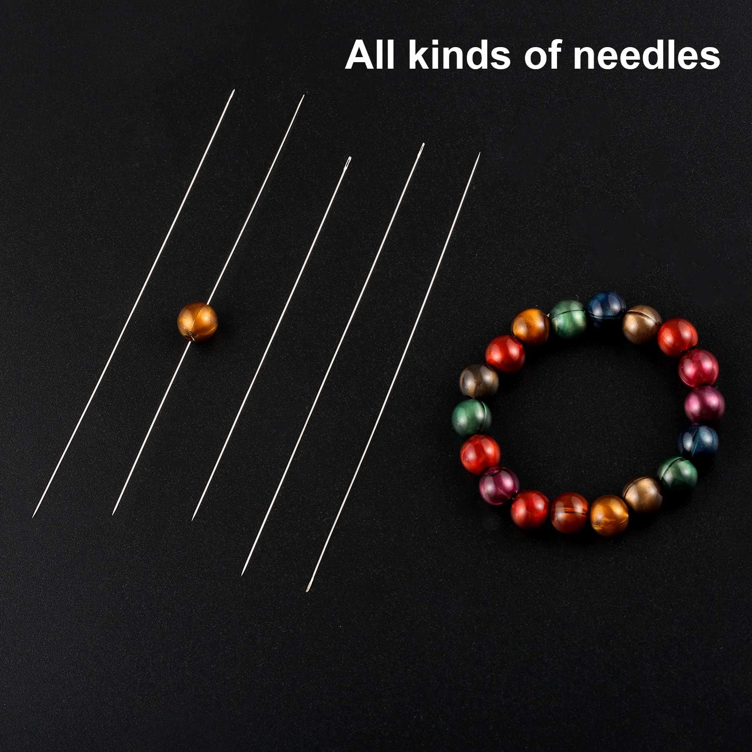 65 Pieces Beading Needles Set, 4 Sizes Long Straight Beading Embroidery Needles with Storage Tube, Threader and Thimble for Jewelry Making
