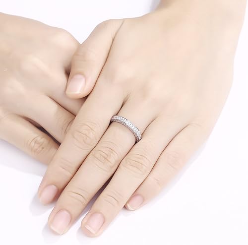 Miniatura 4 de Newshe Jewellery Banda de Boda Apilable Anillos de Compromiso de Circonita Cúbica para Mujeres Plata de Ley 925 Eternidad Aniversario Nupcial Talla