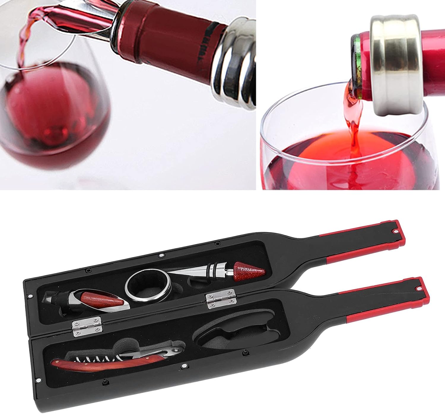 Wine Bottle Corkscrew Wine Pourer Foil Cutter Bottle Stopper Kit, 5 - in - 1 Bar Tool Set with Ergonomic Double Hinge Design, Compact Wine Opener for Home Bar, Kitchen, Restaurant