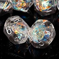 Vista 19 de Haxtec DND Conjunto de Dados 7 Piezas Conjunto de Dados de Resina Negro con Inclusión de Mylar Iridiscente Dados Poliédricos D&D