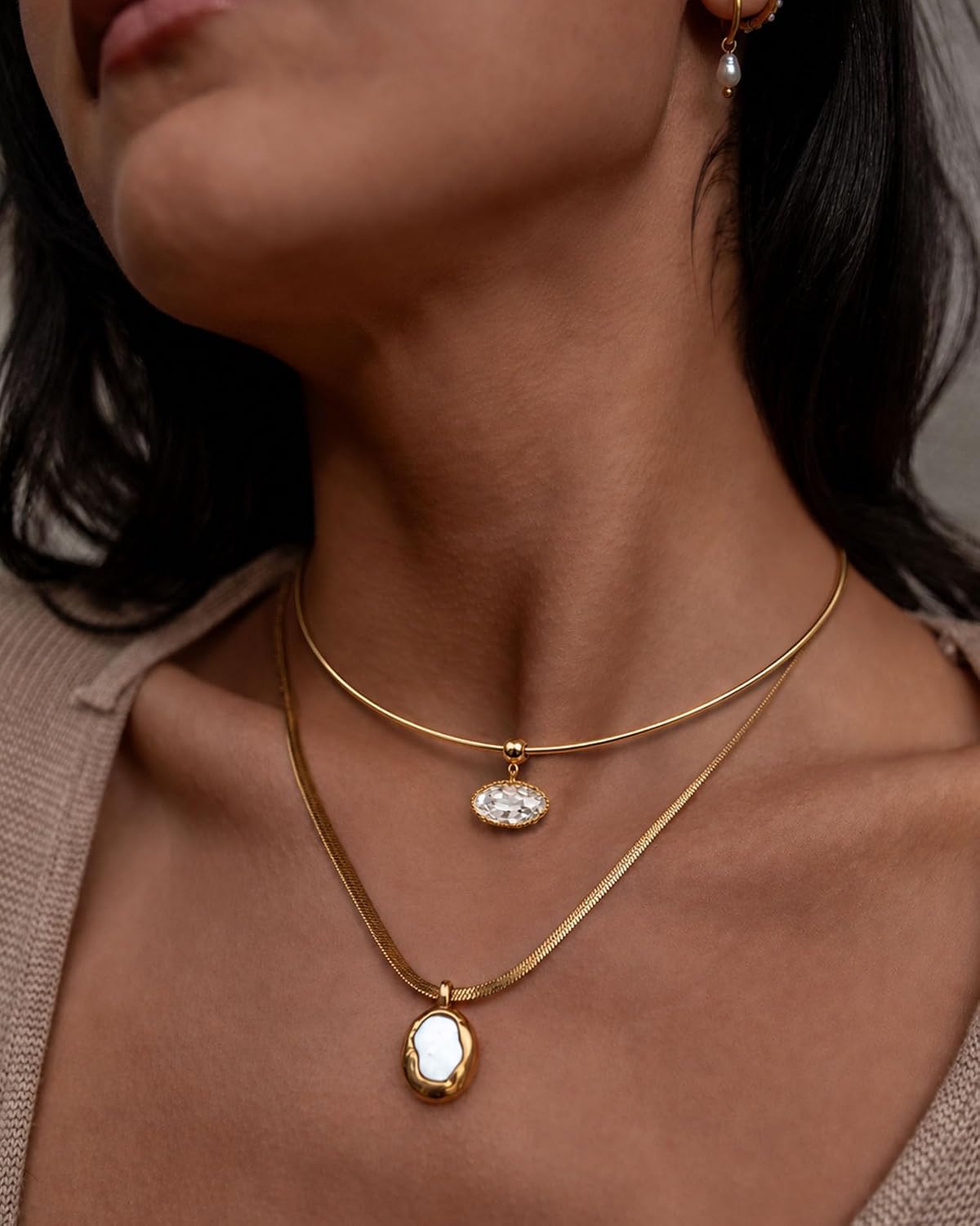 TLY Collar Choker Necklace for Women Trendy Non Tarnish 18K Gold Plated Chunky Statement Cubic Zirconia Pendant Necklace Waterproof Dainty Cute Fashion Simple Necklace Stack Womens Jewelry Gift