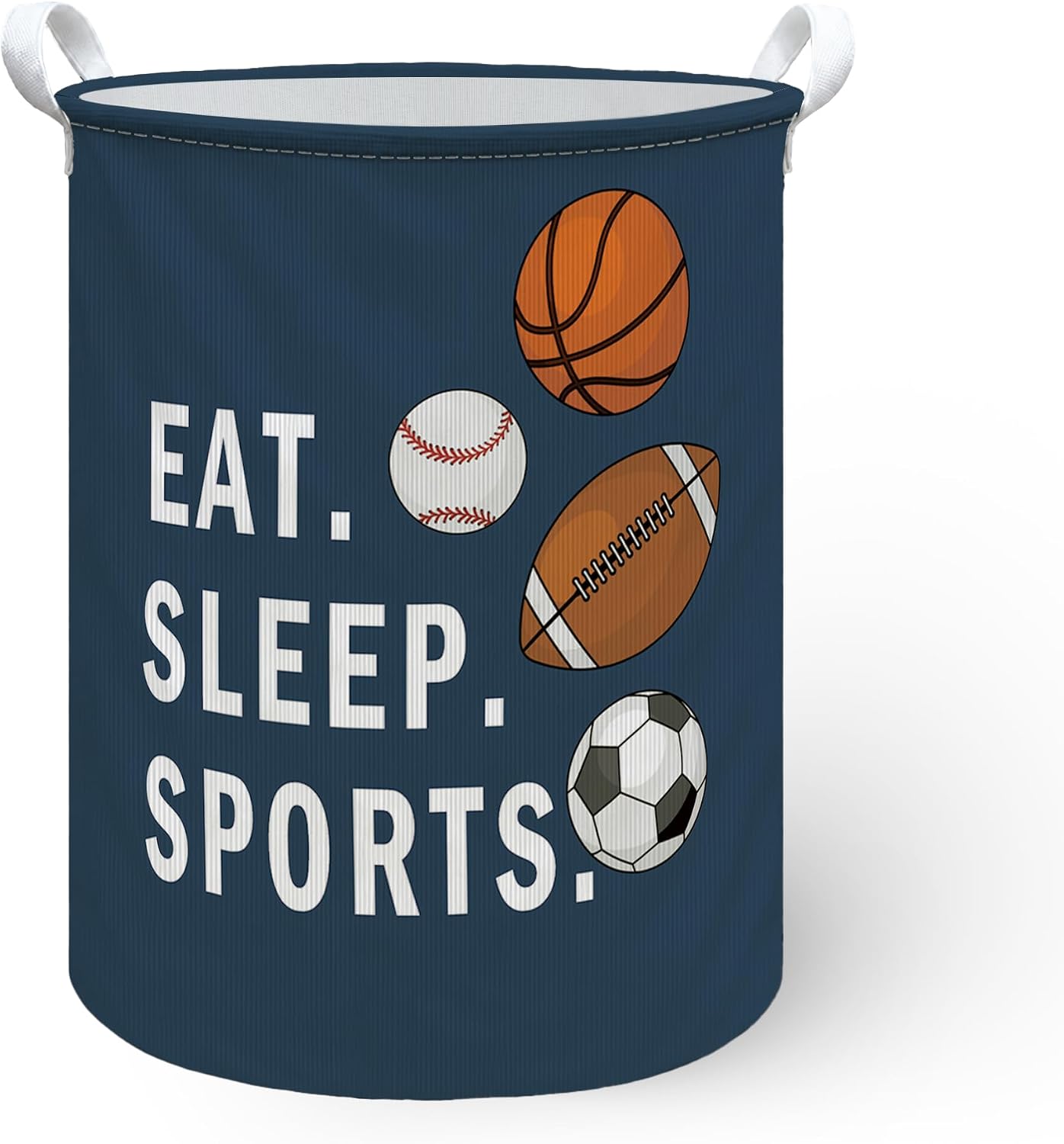 Sports Nursery Laundry Hamper Basket, Toddler Baby Boys Decor Dirty Clothes Hamper, Eat Sleep Sports Room Decor Collapsible Laundry Bin Organizer Storage Basket for Boys Bedroom, 13.8x17.8 Inch