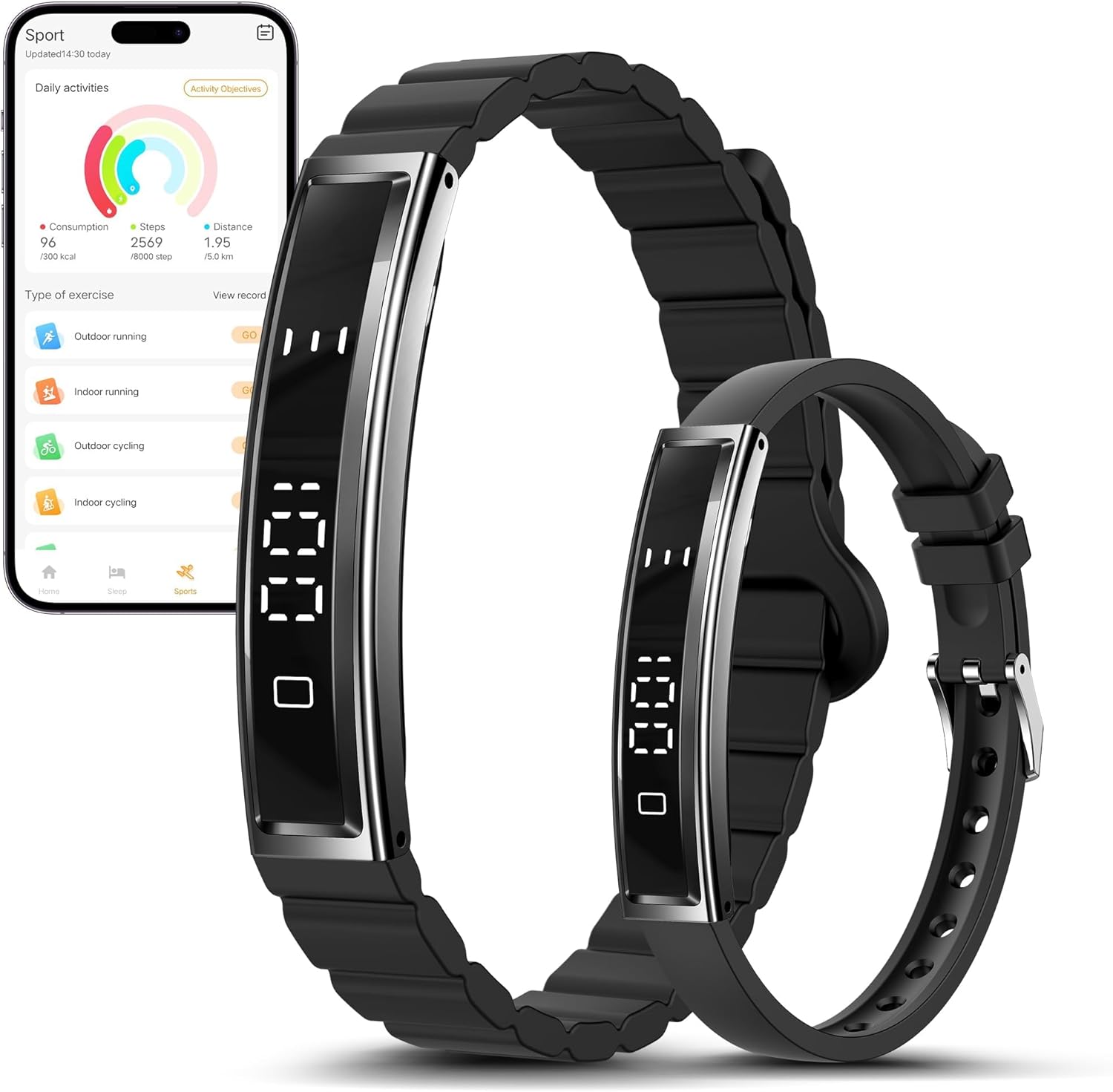 RIFESI Smart Bracelet for Women Men, Health Activity Fitness Trackers, 24/7 Heart Rate, Blood Oxygen & Stress Monitor, 24H Sleep Tracker, Smart Wristband with Free APP 2 Bands, Elegant Black