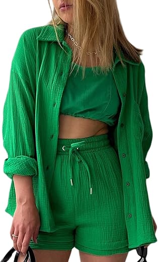 Geagodelia Women's 2-Piece Elegant Trouser Suit, Summer Outfits, Clothing, 2-Piece Set, Blouse Top + Shorts, Y2k Aesthetic Clothes, Loungewear Suit