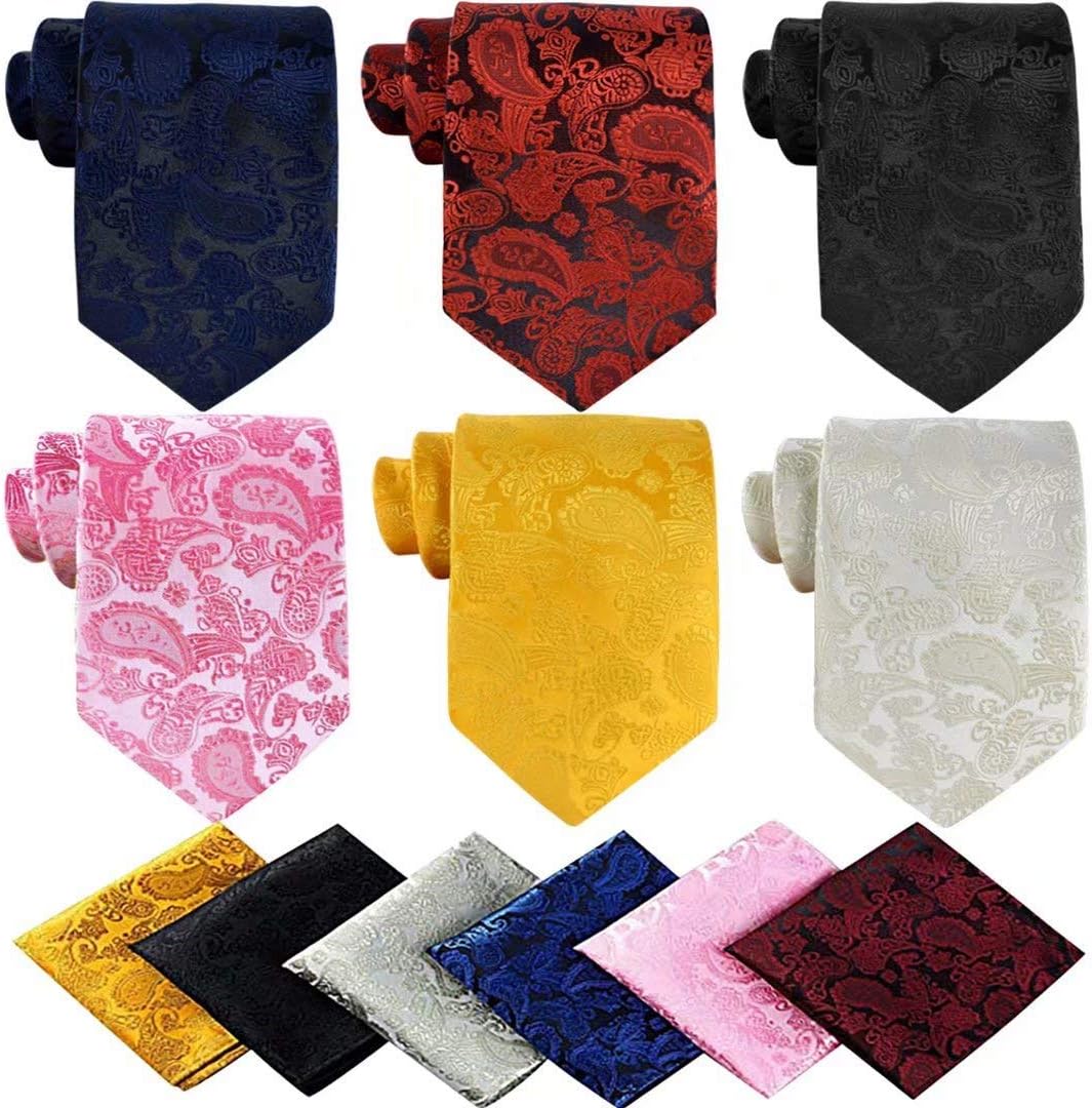 Lot 6 Pcs Mens Ties with 6 Matching Pocket Squares Mens Classic Ties Set Necktie Neck Ties with Gift Box Packing (Multicolored -10)
