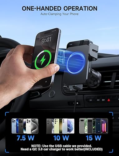 Miniatura 6 de MOKPR Wireless Car Charger, 15W Auto Clamping Car Charger Dash Windshield Air Vent Phone Holder Compatible with iPhone 16 15 14/13/13 Pro/12