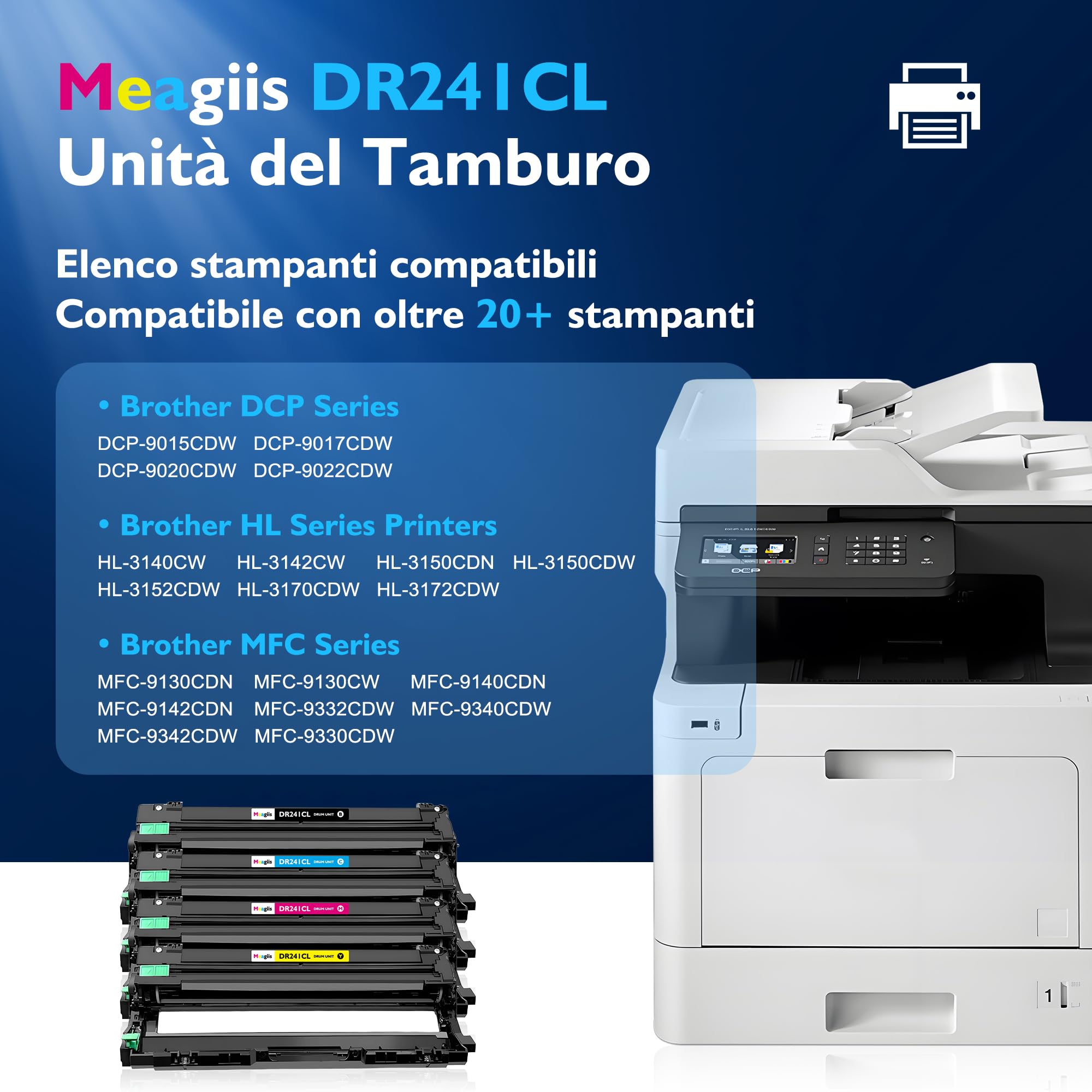 DR-241CL Unità del tamburo Compatibile per Brother DR241 DR241CL tamburo per Brother DCP-9020CDW DCP-9015CDW DCP-9022CDW HL-3140CW HL-3150CDW HL-3170CDW MFC-9140CDN MFC-9330CDW (4 Pacchetto)