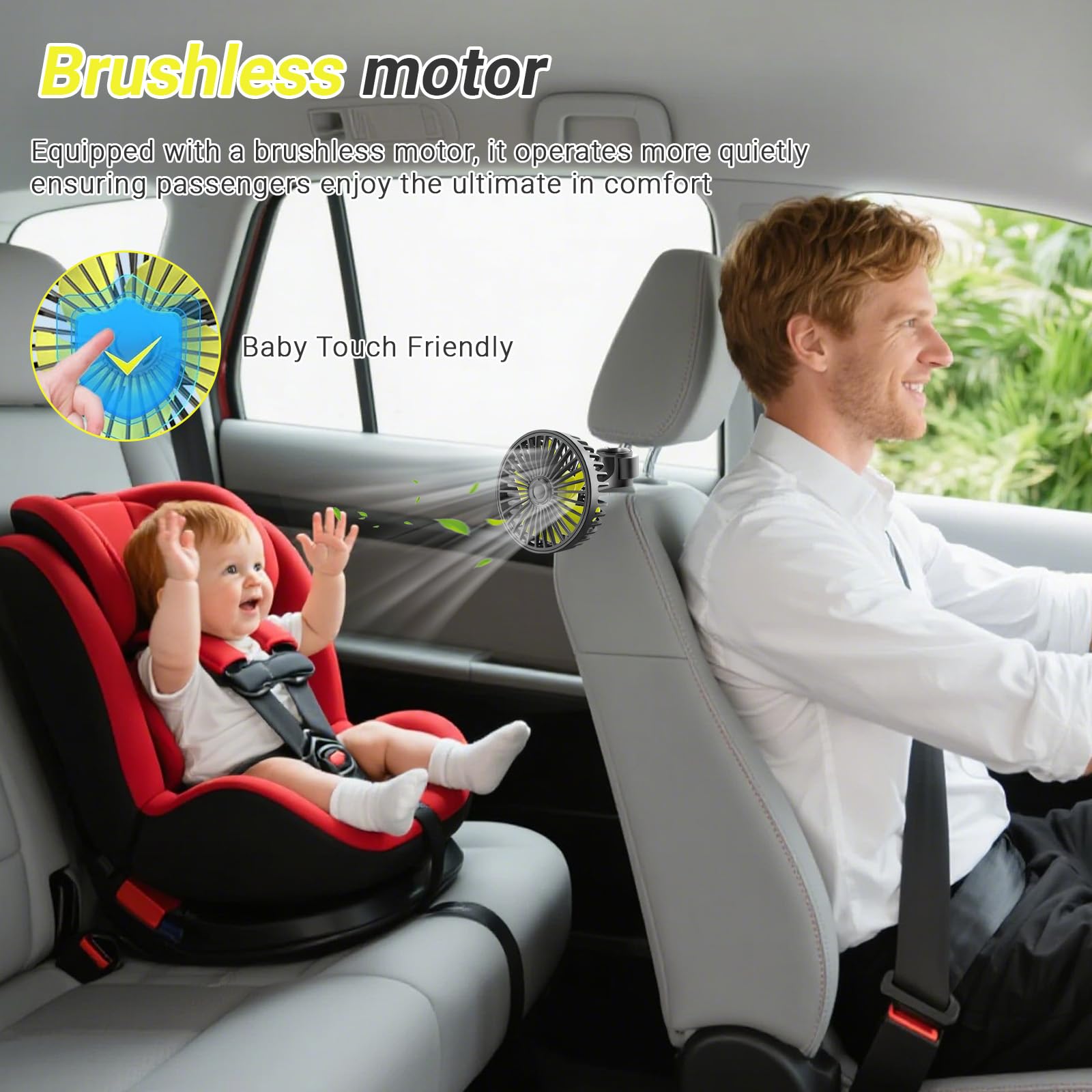 Ventilateur de voiture USB, rotation 360°, 3 vitesses, ventilation USB pour siège arrière, mini ventilateur pour camion 12V, camping-car, bateau et caravane