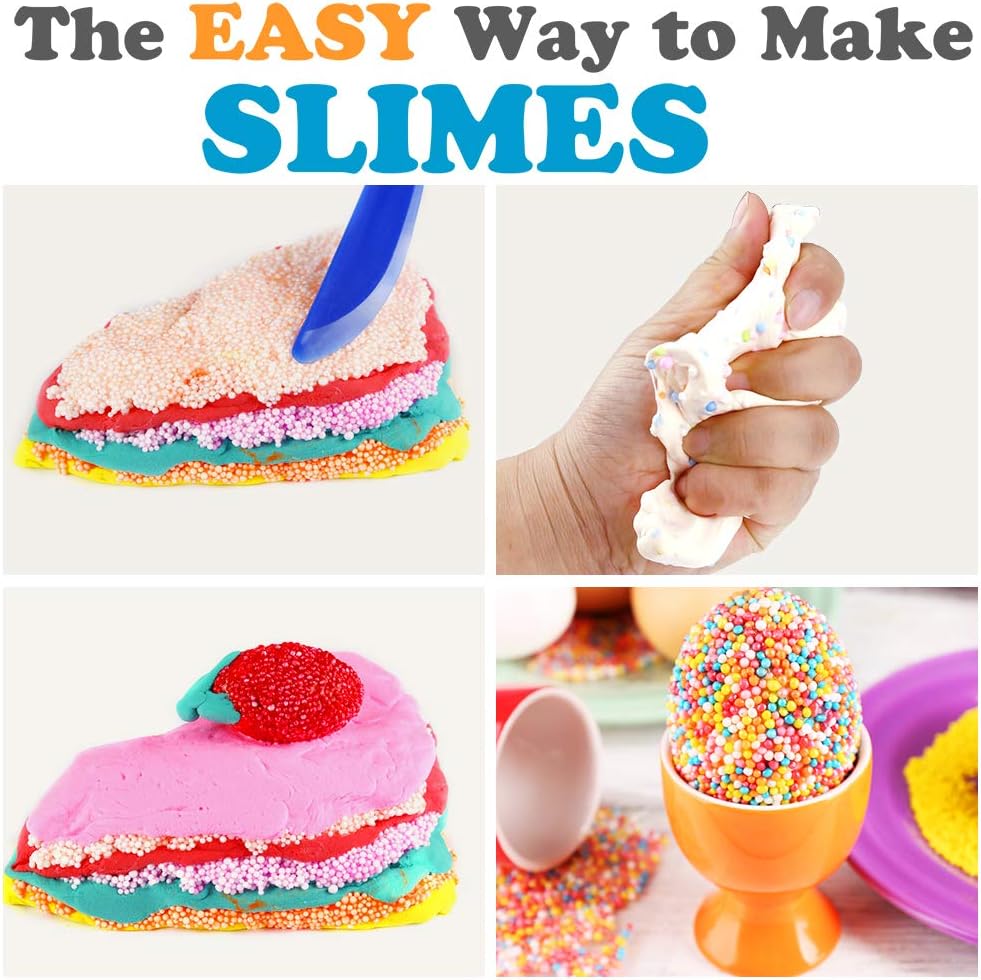 OPount 15 Pack Slime Making Kit Including Fishbowl Beads, Foam Balls, Slime Storage Containers, Confetti, Fruit Slices, Slime Tools, Wooden Spoon and Instructions for Slime Making Art DIY Craft