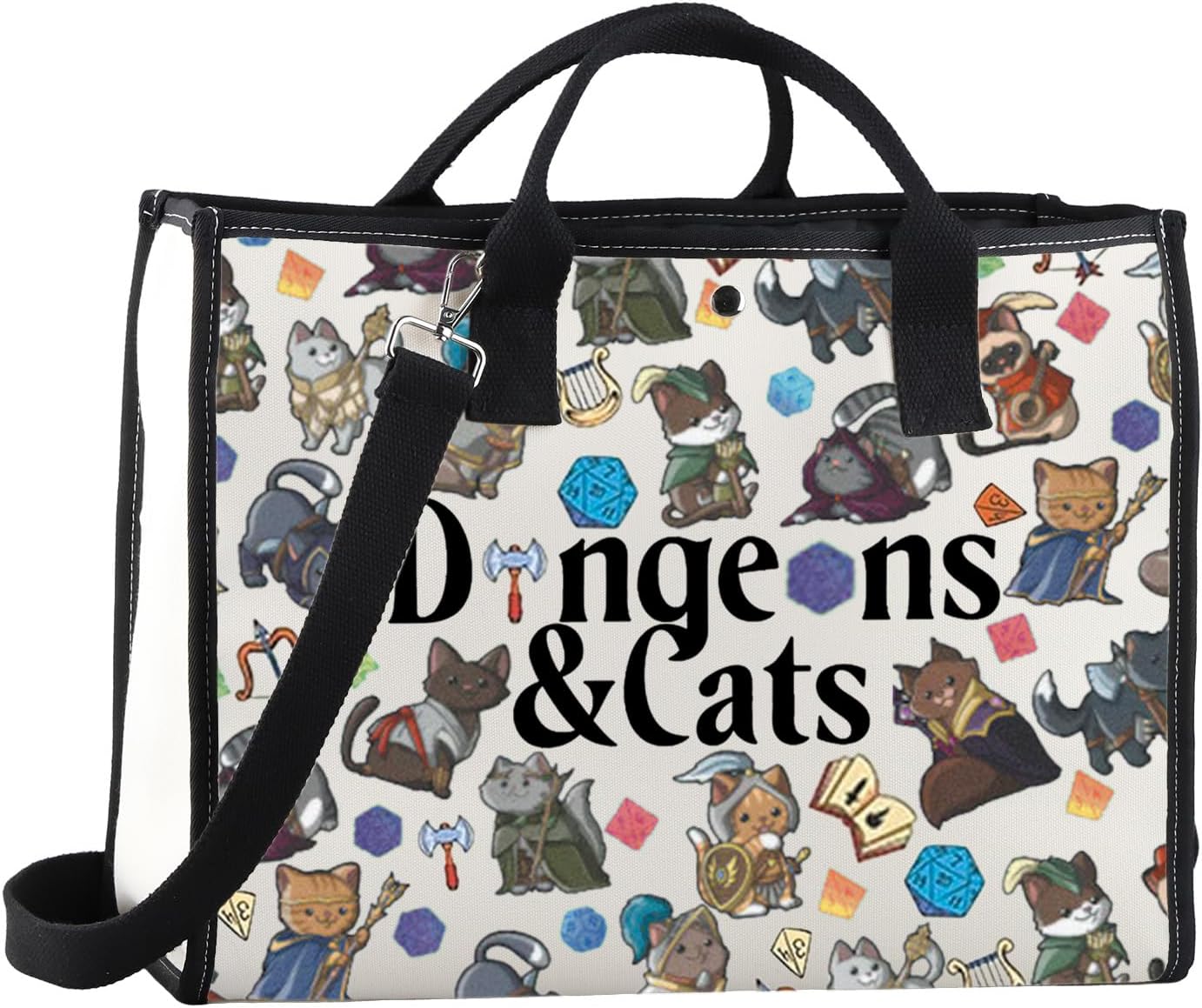 TSOTMO Roleplaying Game Cat Throwing Dice Tote Bag Cat Lover Gamer Gift Game Themed Gift for Women