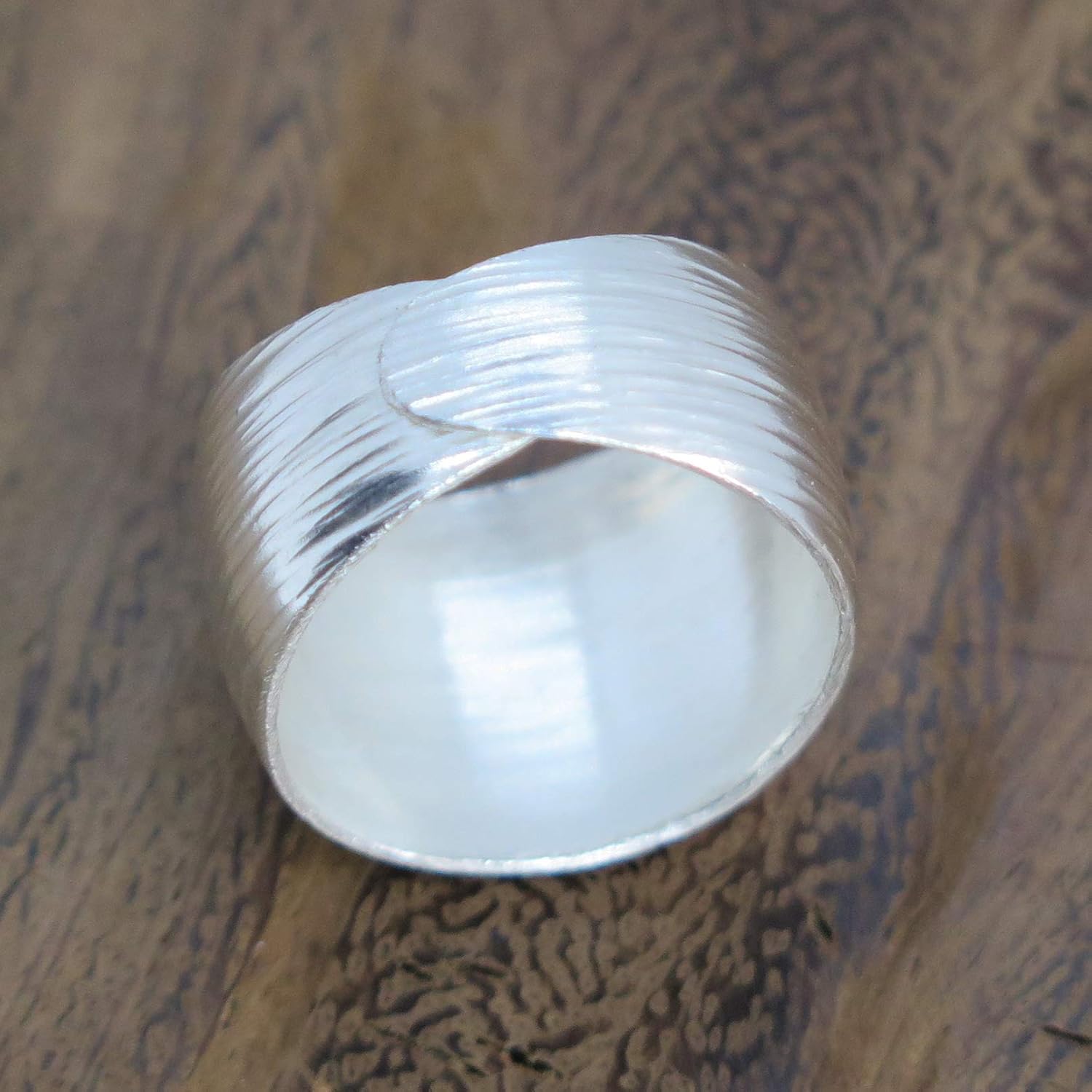 Sterling Silver Handmade Wide Convex Band Ring, Classic Semi-Shiny Finish Wrap Band, Adjustable to Sizes 6-11, Can fit Also as Thumb ring, Gift for Her - Image 7