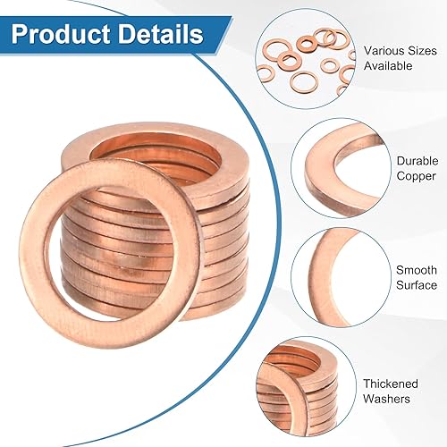 Miniatura 2 de M METERXITY Paquete de 100 arandelas de cobre, arandelas métricas de sellado de cobre M8x12x1mm para pernos, tornillos, tuercas para automóviles,