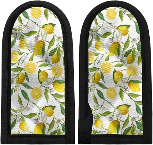 DISNIMO Juego de 4 fundas de mango caliente de limón amarillo, resistentes al calor, funda de mango de sartén de hierro fundido resistente al calor,