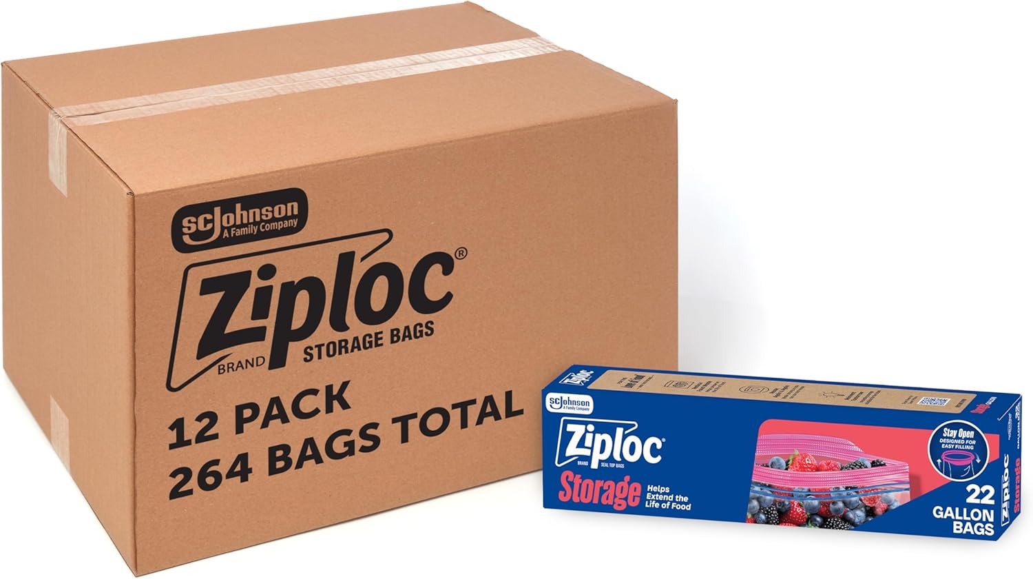 Ziploc Gallon Food Storage Bags, Bulk Storage Bags for Meal Prep, Stand-Up Bottom, Easy to Fill, 264 Count