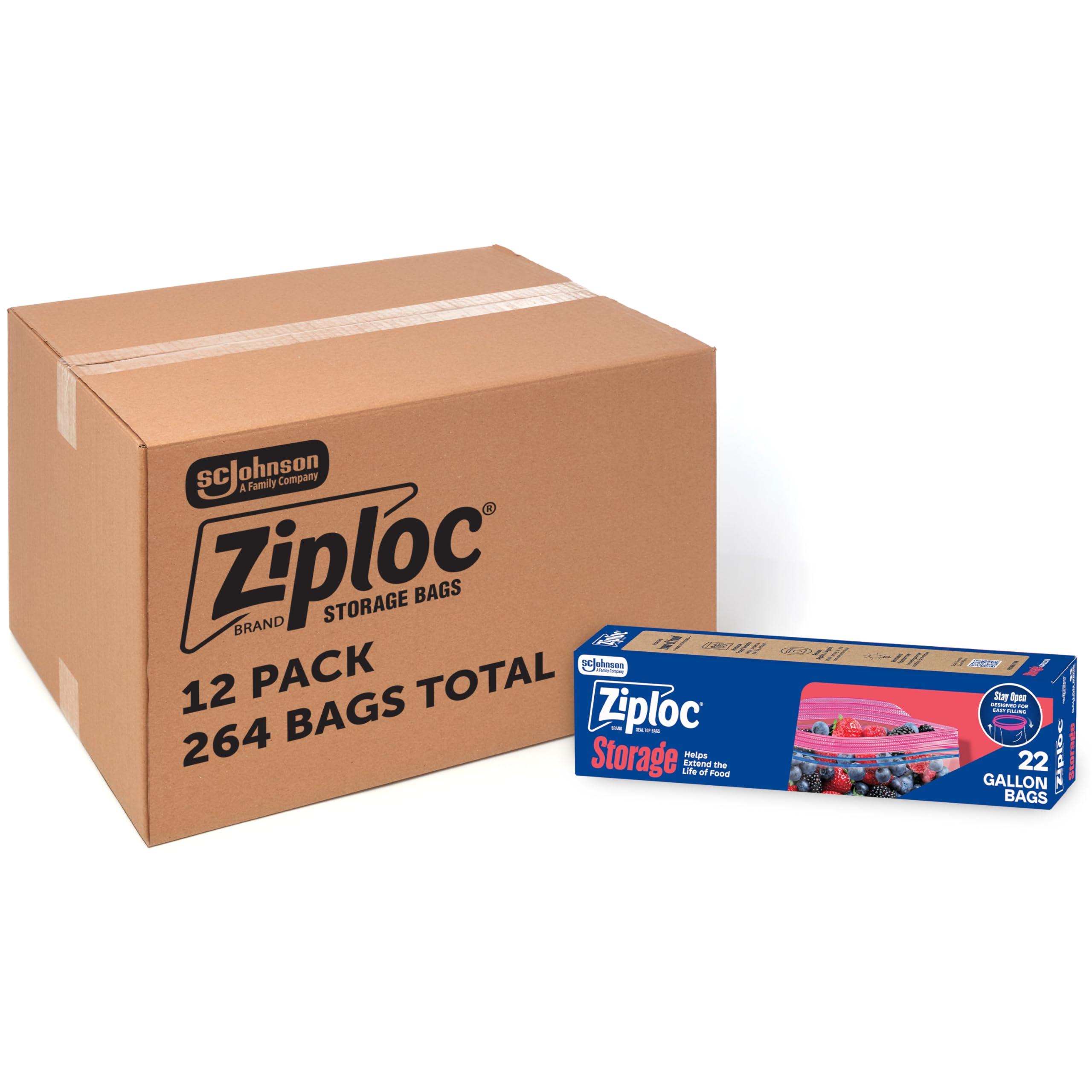 Ziploc Gallon Food Storage Bags, Bulk Storage Bags for Meal Prep, Stand-Up Bottom, Easy to Fill, 264 Count