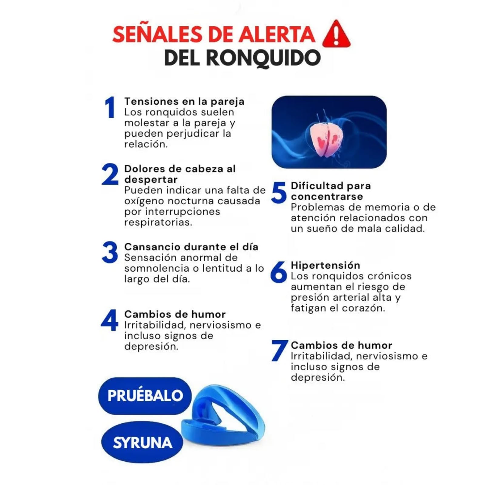 Syruna - Férula bucal médicaantirronquidos, discreta ycómoda，Dispositivo Anti-Ronquidos | Férula Bucal para Sueño Reparador y Respiración Cómoda，Mejorar la Calidad del sueño