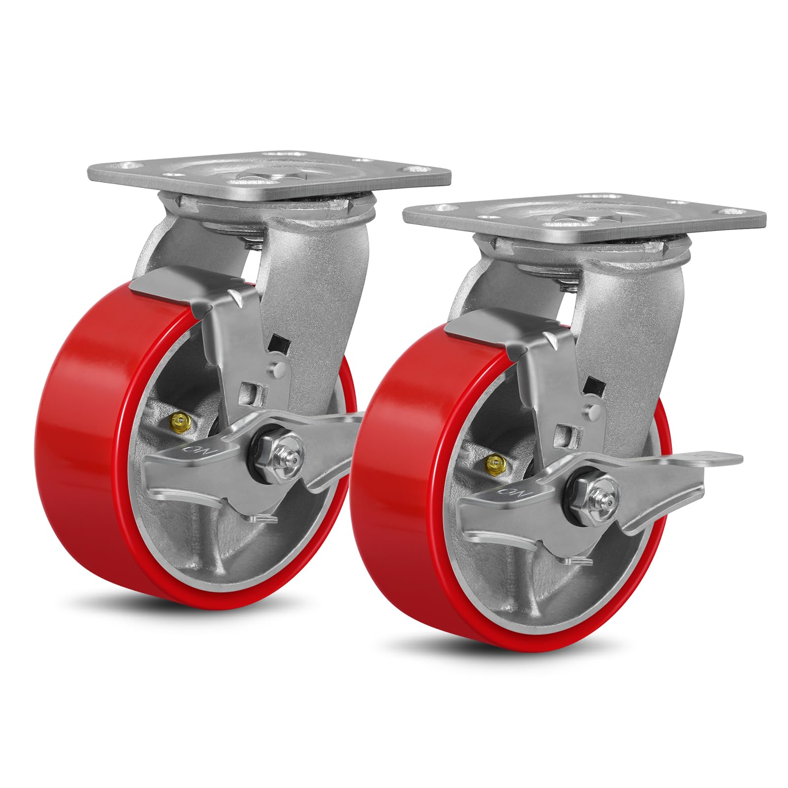 Heavy Duty Plate Casters - 4 Wheels, Brake & Swivel -28