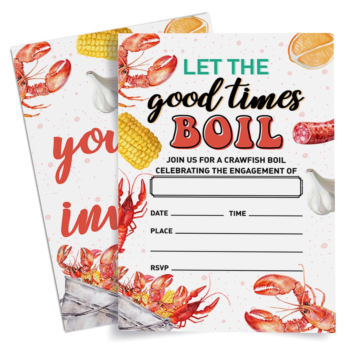 Crawfish Boil Party Invitations, Summer Lobster Invitation Shrimp Boil Seafood Boil Invite Cards, Let The Good Time Boil, 20 Invites with Envelopes (4
