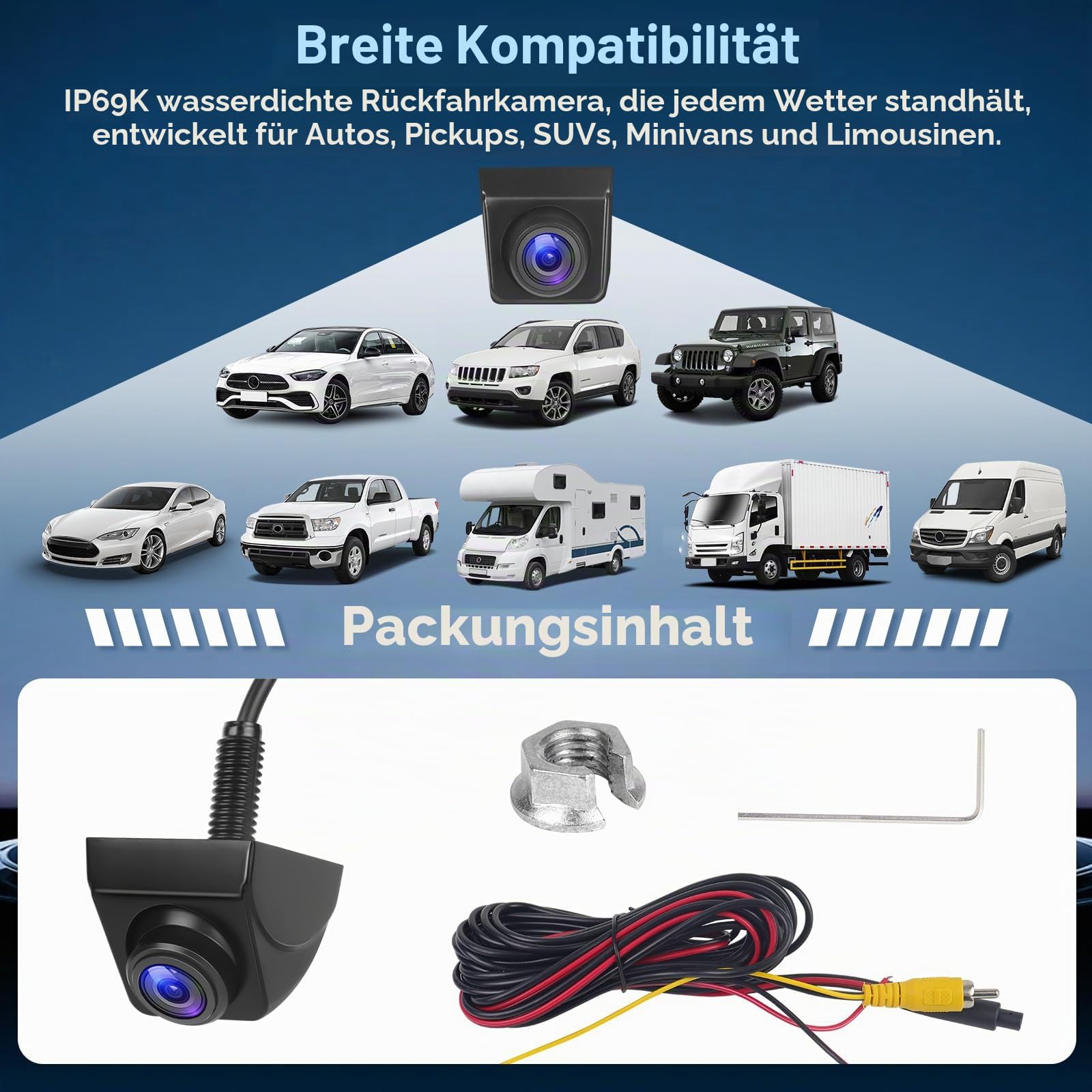 AHD 1080P Auto Rückfahrkamera 170º Weitwinkel Nachtsicht Auto 360° Drehbar Rückfahrkameras IP69 wasserdichte Universal Rückkamera für Wohnmobil SUV Pickup Van.
