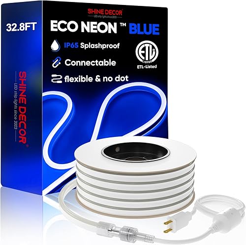 Shine Decor Tira de luces LED de neón de 328 pies328ft color azul con certificación ETL tira de luz LED de neón flexible IP65 impermeable para