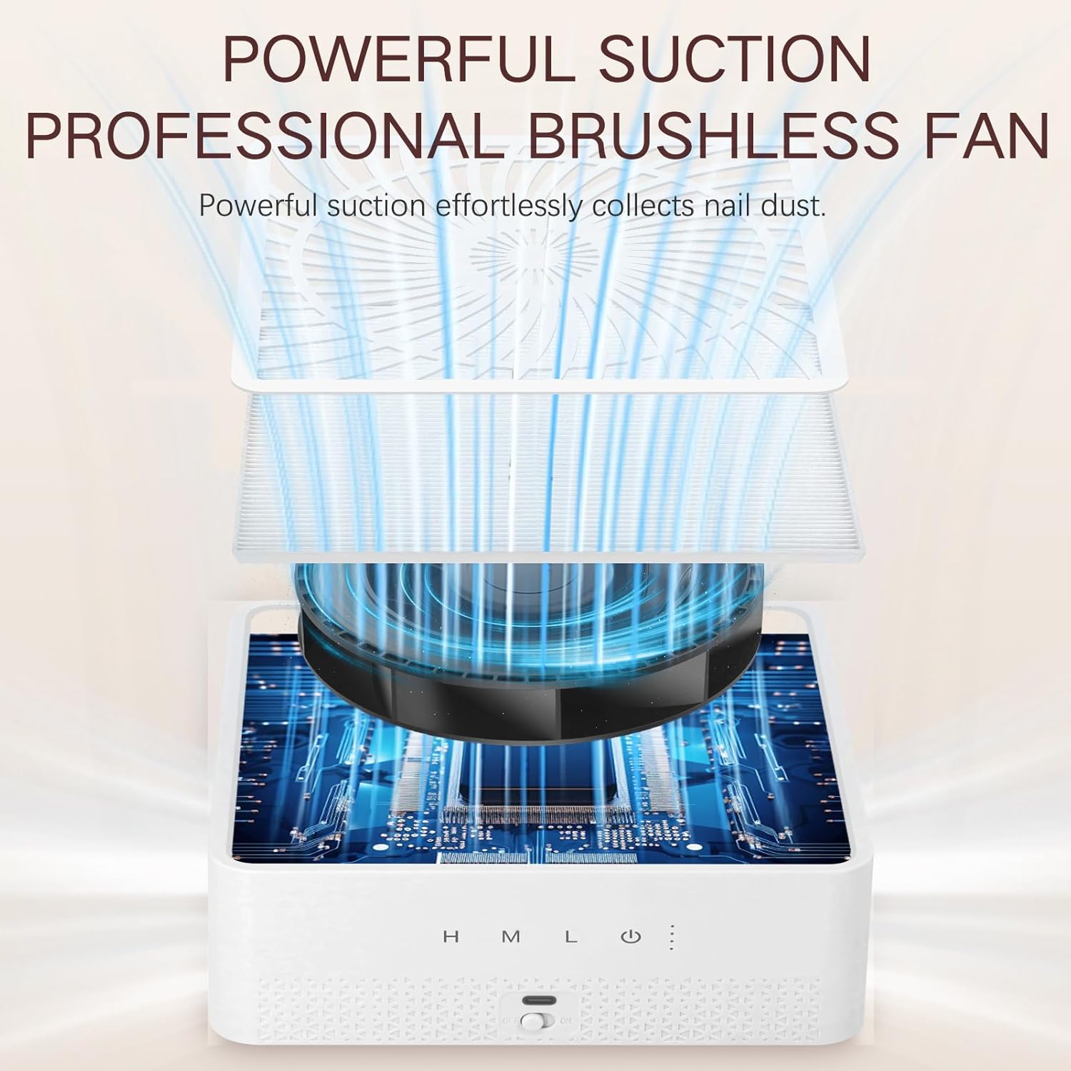 Nail Dust Collector Rechargeable, Powerful Suction Cordless Nail Vacuum Fan Dust Collector with 4500RPM Brushless Motor for Acrylic Nail Polishing Salon Home Use, NDC5