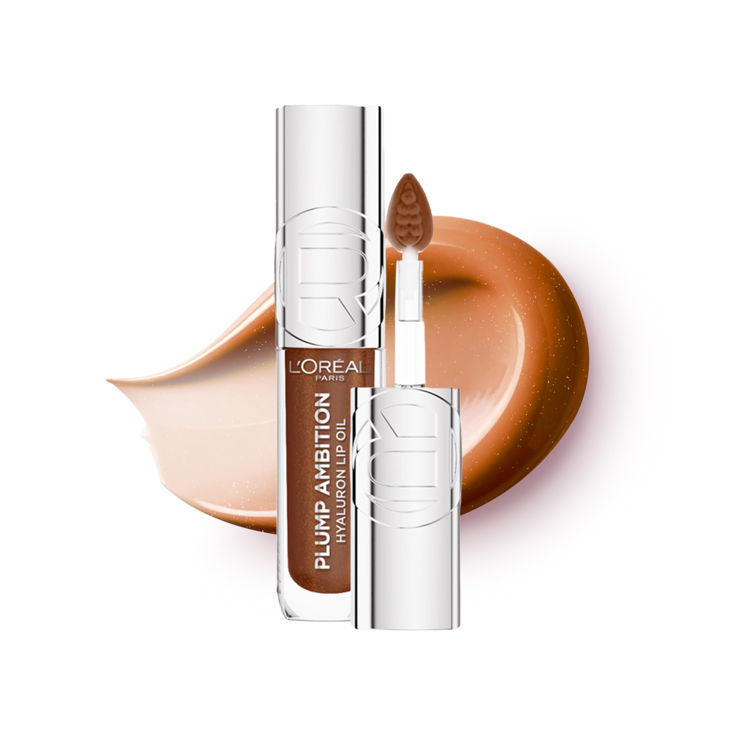 L'Oreal Paris Lip Oil, Plump Ambition with Hyaluronic Acid & Tripeptides, Smoother & Plumper Lip Appearance, Glass-Like Finish, Shade 510 La Nuit Sparkle, 5ml