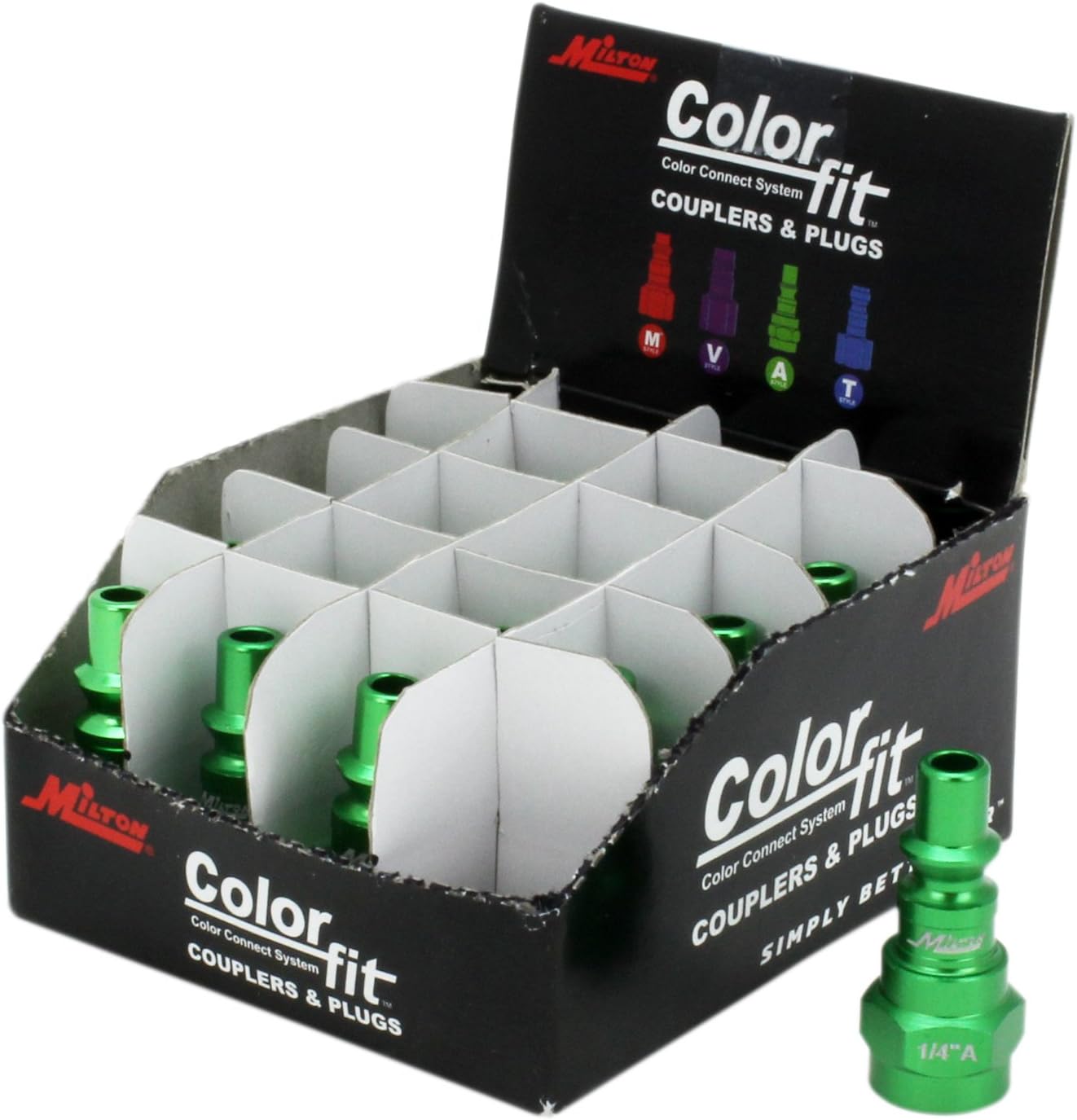 ColorFit by Milton 778AC-20 Pneumatic Plugs - (A-style, Green) - 1/4" NPT Female, (Box of 20)