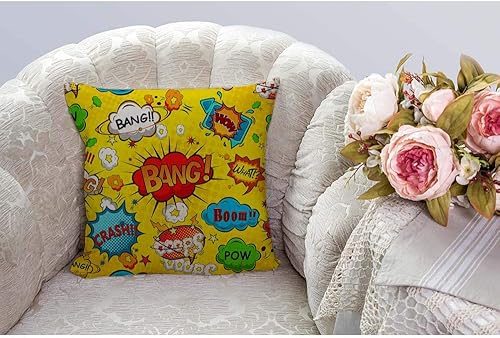 Miniatura 5 de HGOD DESIGNS Funda de cojín cuadrada para cojín, diseño de superhéroes, diseño de caricatura, de algodón, lino, con diseño de burbujas de discurso