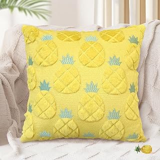 Pineapple Pillow Covers 18x18 Pineapple Decor Cushion Covers Hawaiian Pillows Embroidered Pillowcase Soft Plush Faux Fur Throw Pillow Covers for Bedroom Livingroom Sofa