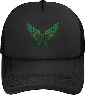 Brazil Brazilian Wing Flag Baseball Cap Snapback Mesh Truck Driver Cap for Men Women Adjustable Spring Buckle Mesh Hat Breathable Sun Hat Black