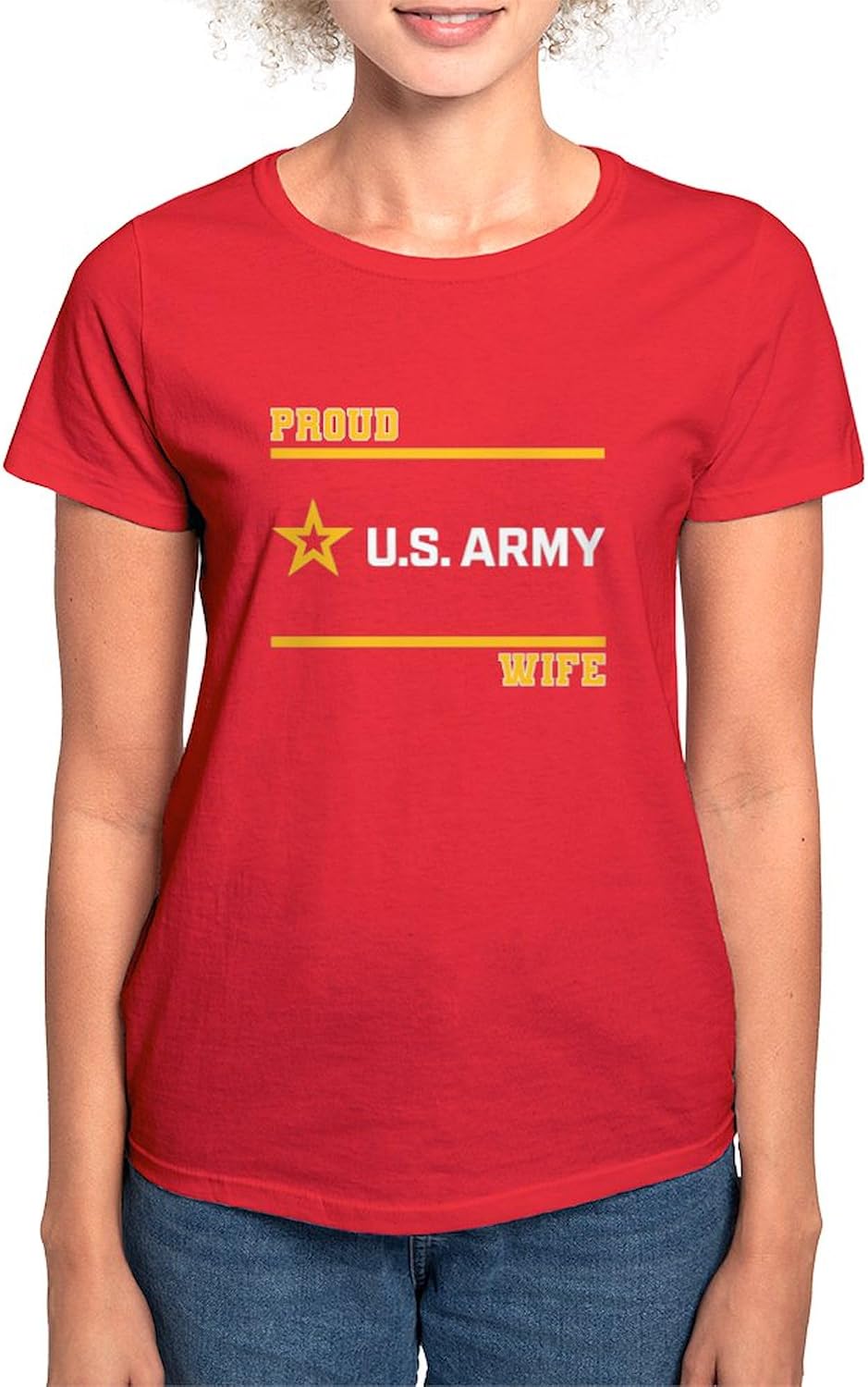 CafePress Proud Army Wife White and Gold T Shirt Womens Cotton Dark T-Shirt