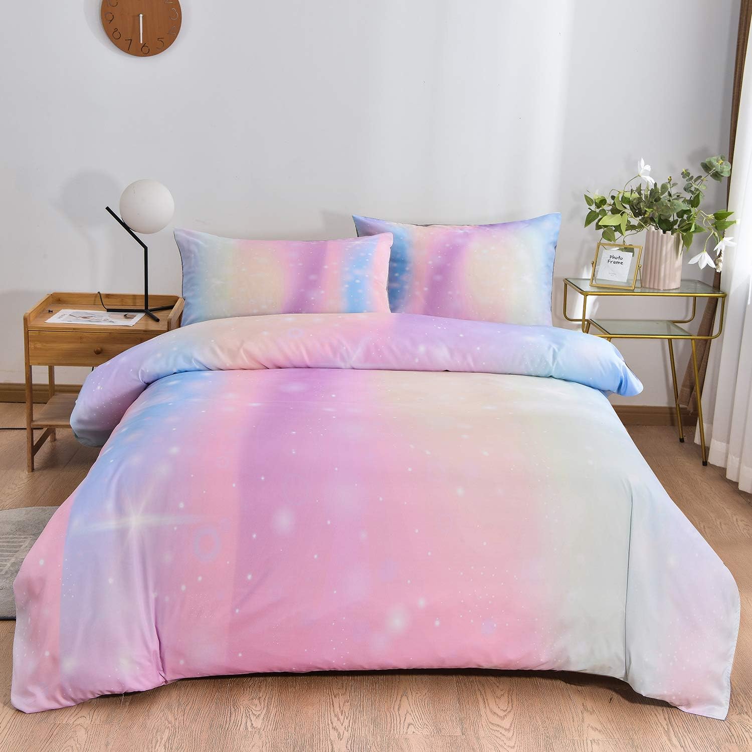YOOCOOL Galaxy Duvet Cover Twin for Girls,3 Pieces Rainbow Printed Duvet Cover Set Soft Microfiber Material with 2 Pillowcases (Galaxy(Rainbow), Twin)