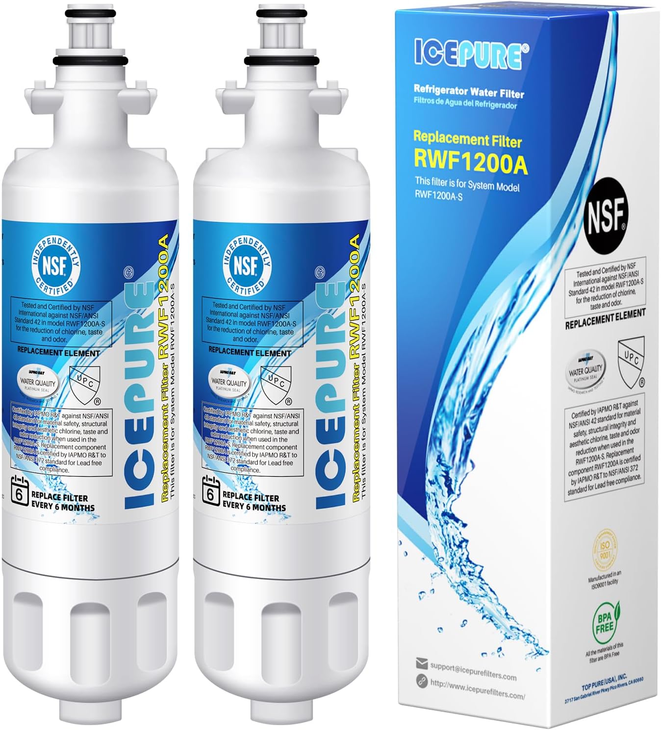 ICEPURE Refrigerator Water Filter, Compatible with LG LT700P, Kenmore 90, ADQ36006101, ADQ36006102, 46-90, LFXC24726S, LFXS24623S, LFXS30766S, RFC1200A, Pack of 2