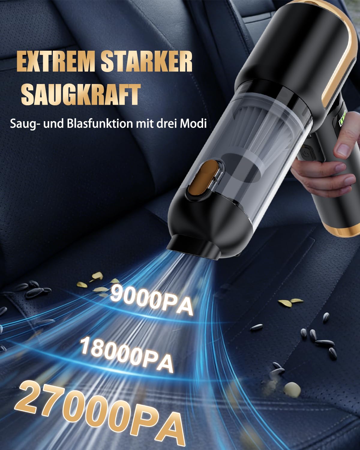 Akku Handstaubsauger Kabellos Mini 27000Pa Für Auto | Autostaubsauger, 220000 U/min, Aufladbar Tragbar, Elektrische Staubgebläse, Für Auto, Küche, PC, Sofa, Büro