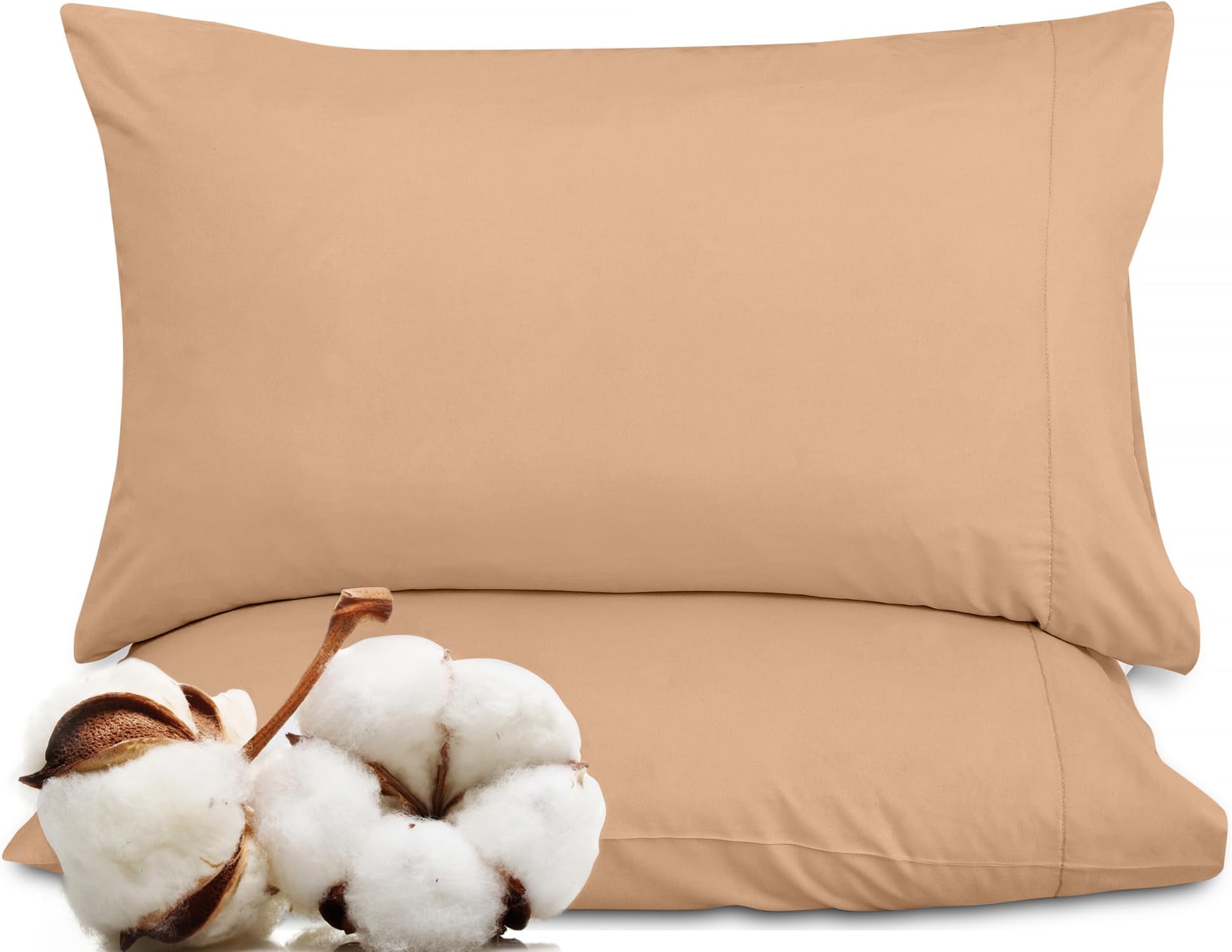 ROYALE LINENS 300 Thread Count 100% Long Staple Combed Cotton Pillowcases Set of 2 - Ultra Soft - Standard Bed Pillow Cover - 20"x26" - Breathable, Cool & Crisp Percale Sand Pillow Cases (Std, Sand)