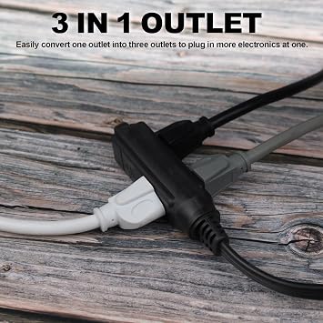 EP 1 Ft 16/3 3 Outlet Extension Cord with Flat Plug 2 Pack, Black | 16 Gauge 3 Prong Grounded, SPT-3 Power Cable for Indoor Use, ETL Listed