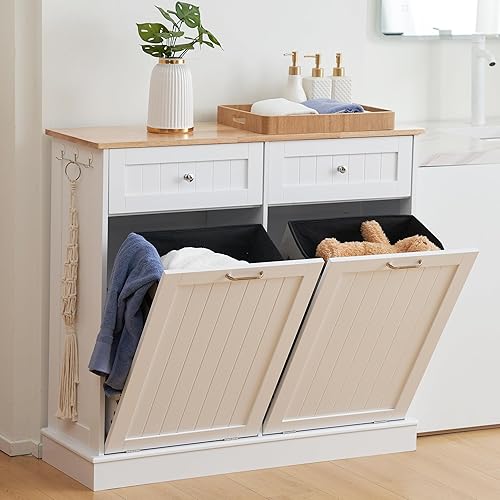 Miniatura 9 de Spurgehom Armario de basura de doble inclinación para cocina, papeleras de cocina, cesto de la ropa sucia, armario de basura extraíble, papelera de